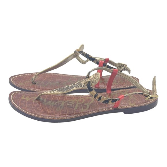 Sam Edelman Gigi Leather Snake Animal Print Dyed Fur Flip Flop Flat Sandals 8.5 - Picture 4 of 10